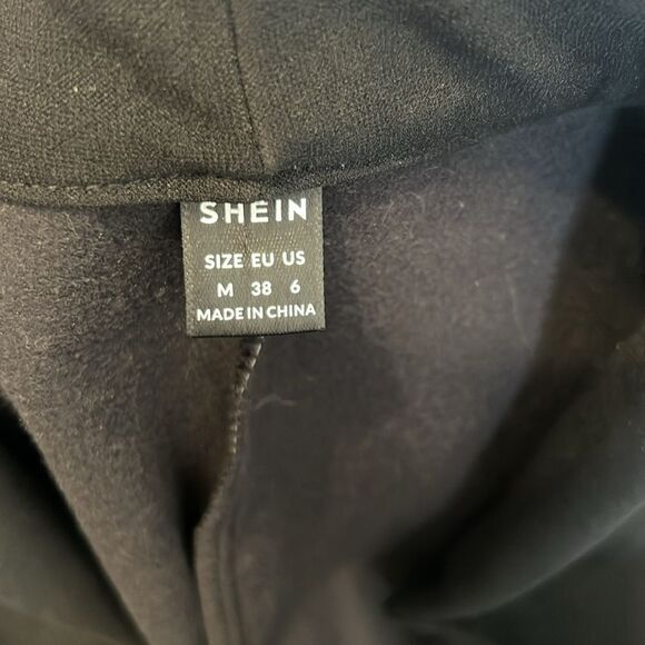 Shein sz6 NWOT black edgy faux leather raw hem open front shawl collared jacket - Picture 4 of 7